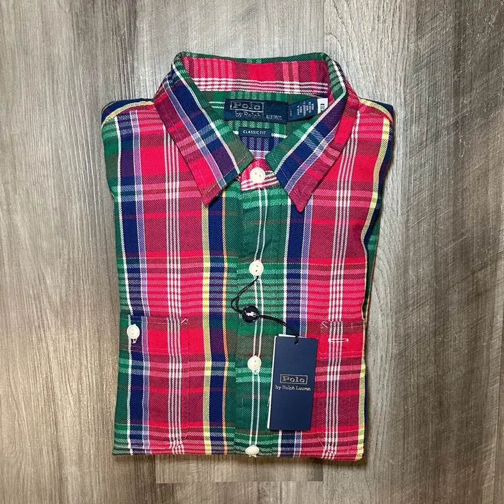 Polo by Ralph Lauren Classic Fit Flannel Plaid Long Sleeve Button Down - Large